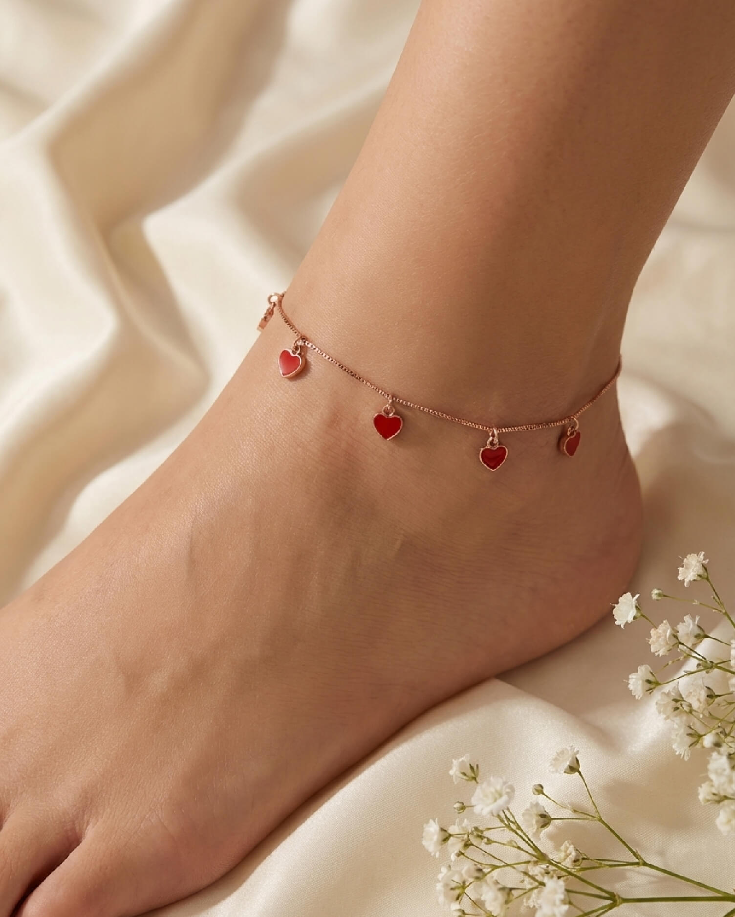 Hues of Heart Rose Gold Anklets
