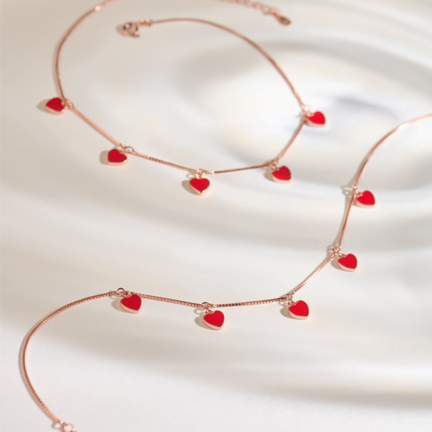 Hues of Heart Rose Gold Anklets