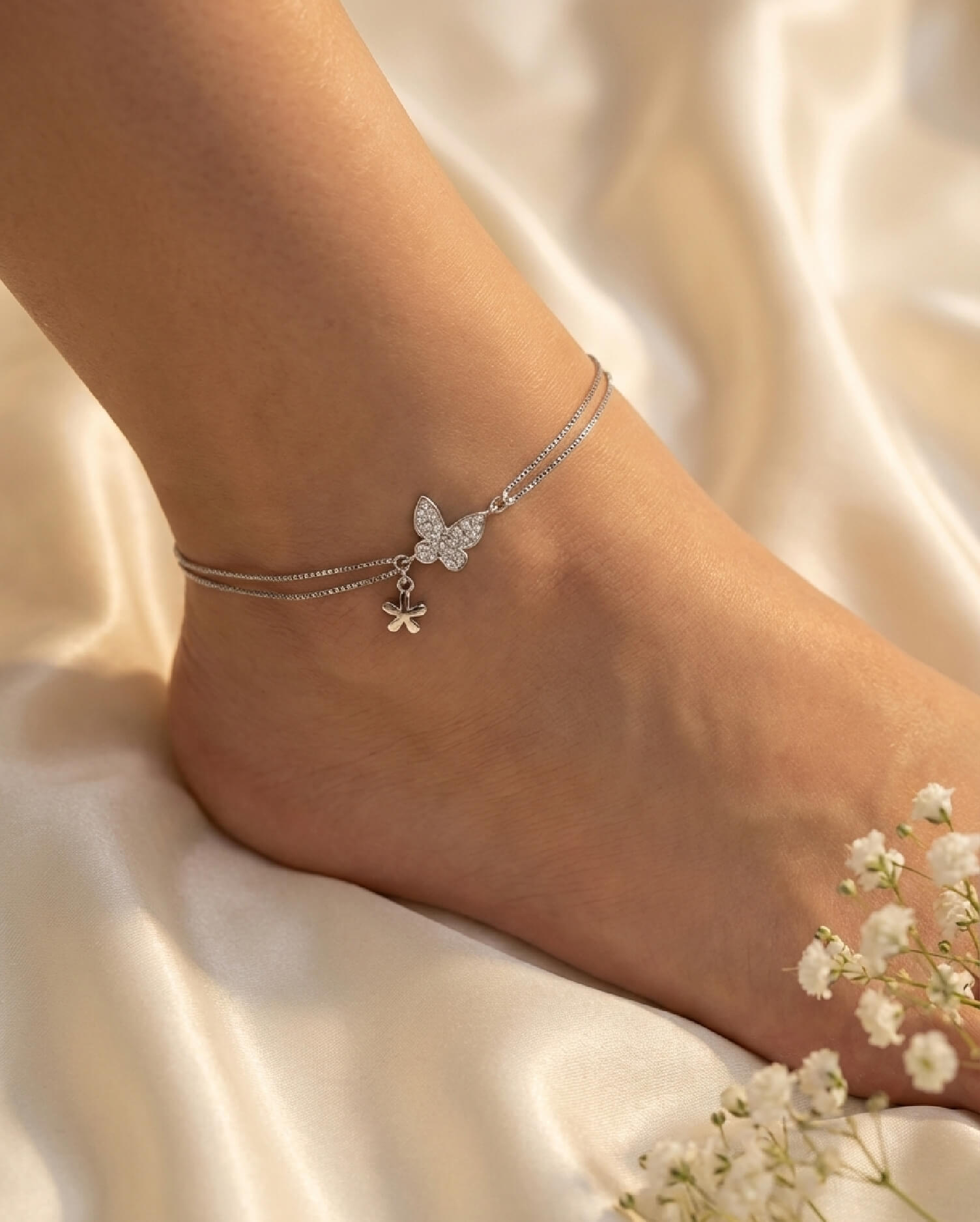 Everbloom Silver Anklets