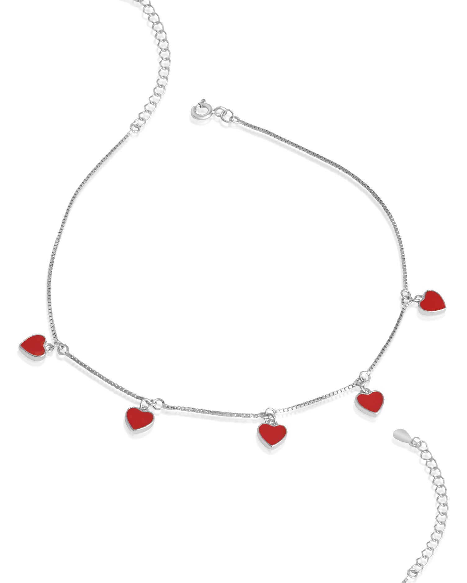 Hues of Heart Silver Anklets