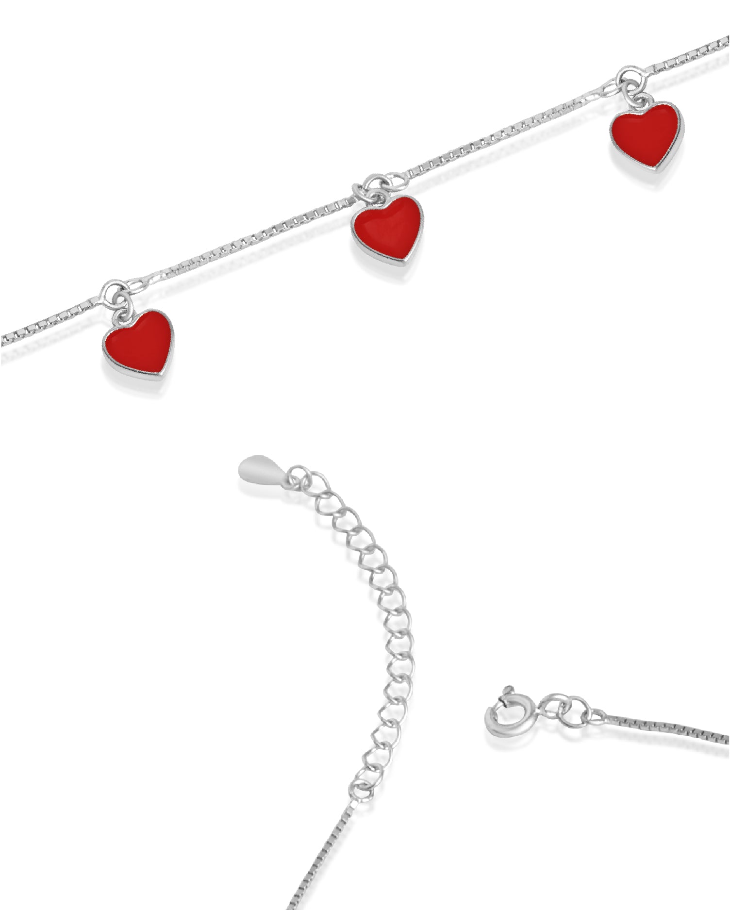 Hues of Heart Silver Anklets