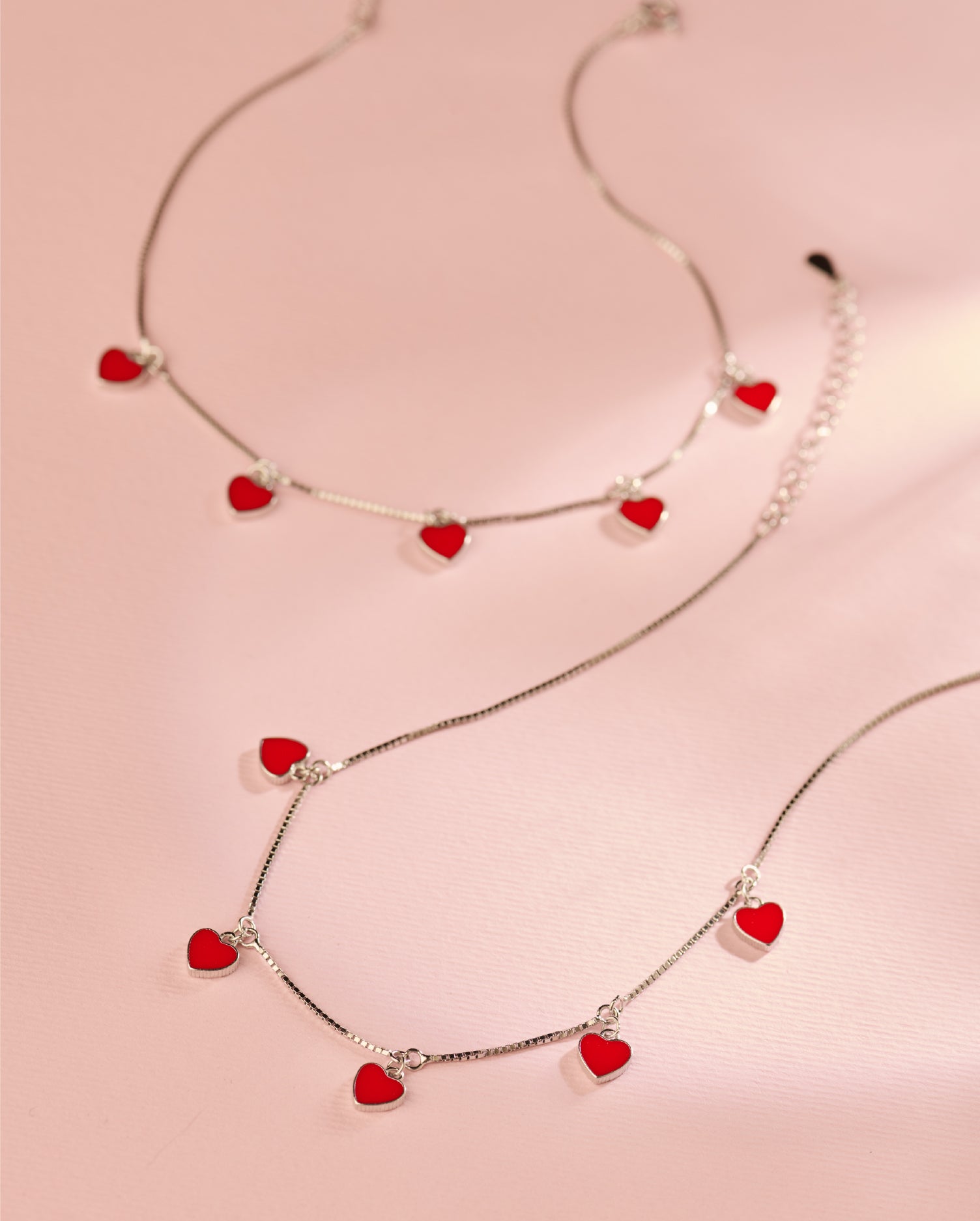 Hues of Heart Silver Anklets